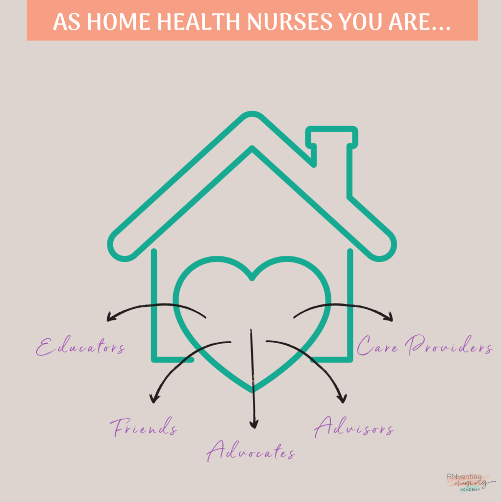 Being a home health nurse takes love for what you do, and this images displays that in home health care the nurses fulfill many roles for their patients.